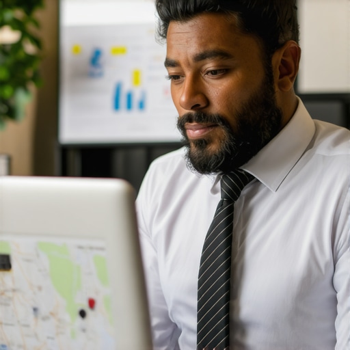 Local SEO Strategy Analysis in Bakersfield SEO expert analyzing Bakersfield Google Maps data on a laptop