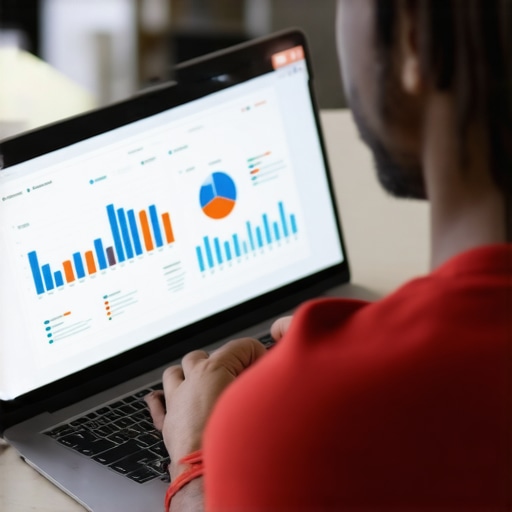 SEO Data Analysis for Local Business Person reviewing local SEO analytics on a laptop with charts and graphs.