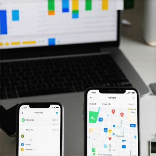 Workspace with SEO tools, analytics, and Google Maps interface