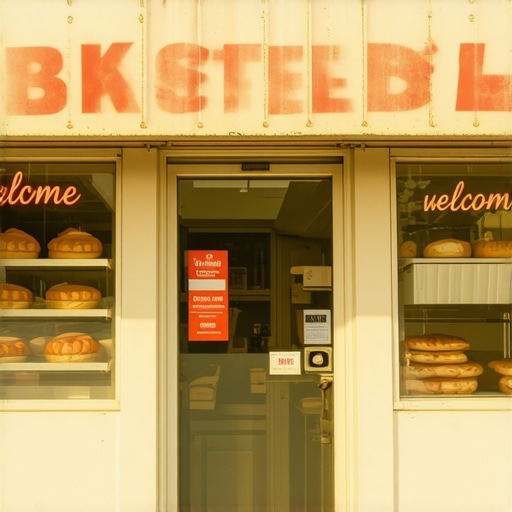 Bakersfield Bakery Exterior Exterior shot of a bustling Bakersfield bakery storefront with inviting signage and display windows.