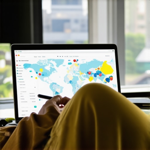 Person analyzing Bakersfield local SEO data on a laptop with maps and charts.