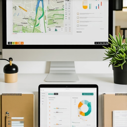 Workspace with SEO tools and Bakersfield map background