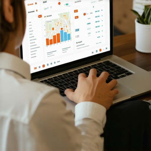 Person analyzing SEO data on laptop for Bakersfield Google Maps rankings.