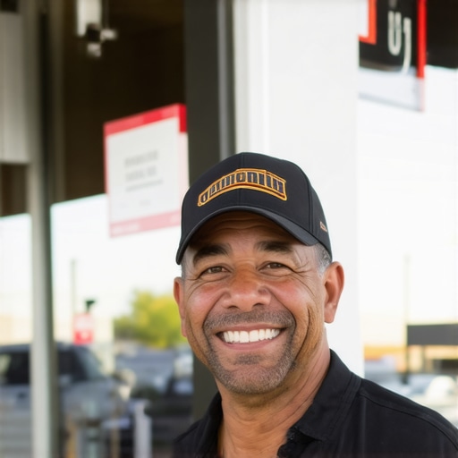 Local Bakersfield business owner standing in front of their shop, smiling confidently.