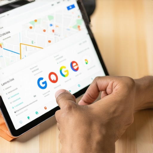 Person analyzing local SEO and Google Maps data on a tablet.
