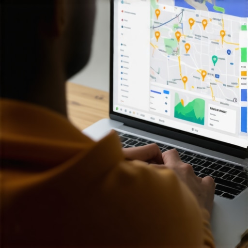 Digital Marketing Tools in Action A person working on SEO strategies using a laptop with local map analytics