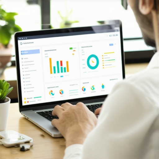 Person analyzing SEO data on a laptop showing Google Maps rankings and analytics dashboards.
