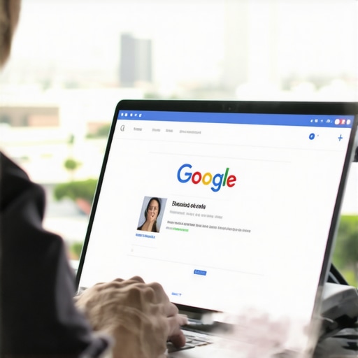 Person editing a Google My Business Profile on a laptop with Bakersfield city in background.