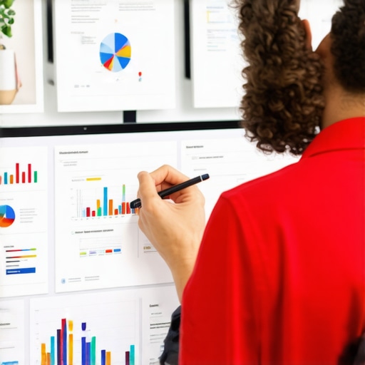 Business owner updating Google My Business profile on a laptop with SEO charts on the screen.