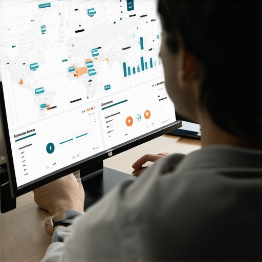 Person analyzing local SEO data with maps and digital analytics tools.