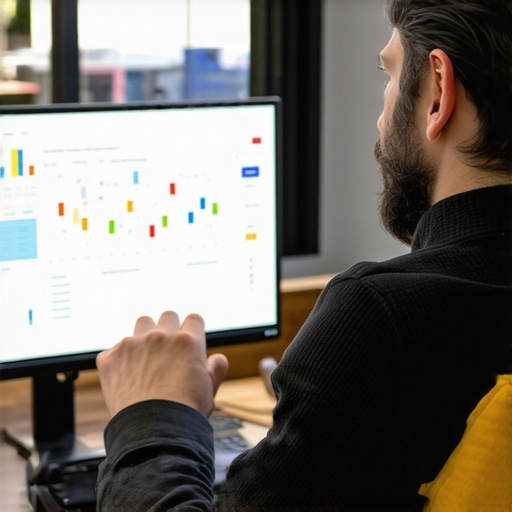 Business owner analyzing SEO rankings and local map visibility on computer