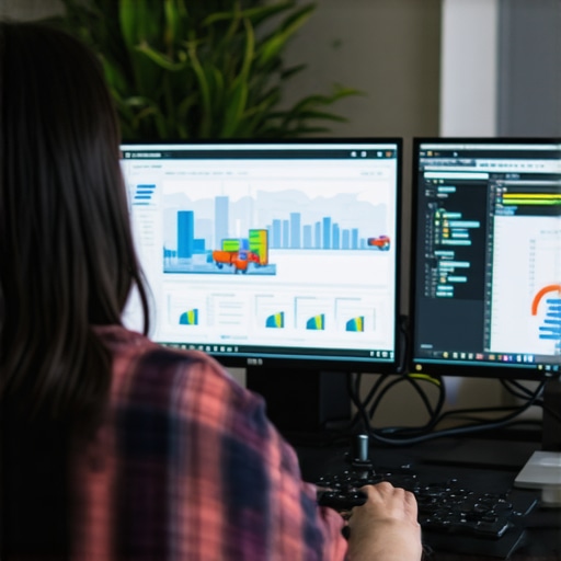 Person analyzing Bakersfield local SEO data on computer with city landmarks.